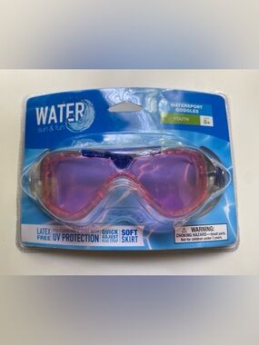 Water Sun&Fun Watersport Goggles Kids Ages 8+ Pink/Blue Latex Free UV Protection